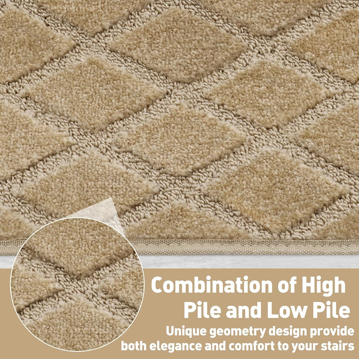 PURE ERA Bullnose Carpet Stair Treads Set Tape Free Non-Slip Indoor Stair Protectors Pet Friendly Rugs Covers Soft Skid Resistant Washable Reusable 9.5" x 30"(14 Pieces,Cream Gray)