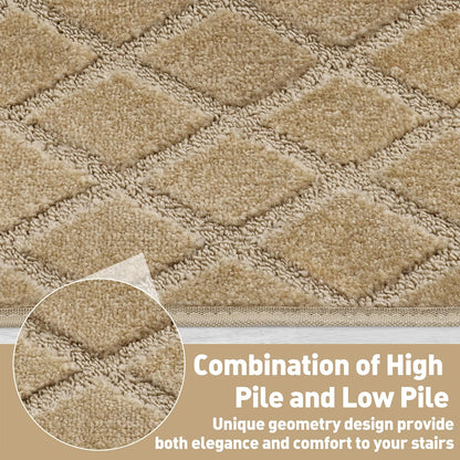 PURE ERA Bullnose Carpet Stair Treads Set Tape Free Non-Slip Indoor Stair Protectors Pet Friendly Rugs Covers Soft Skid Resistant Washable Reusable 9.5" x 30"(14 Pieces,Cream Gray)