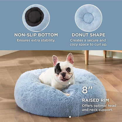 Bedsure Calming Dog Bed Medium Size Dog - Donut Washable Medium Pet Bed, 30 inches Anti-Slip Round Fluffy Plush Faux Fur Cat Bed, Fits up to 45 lbs Pets, Camel