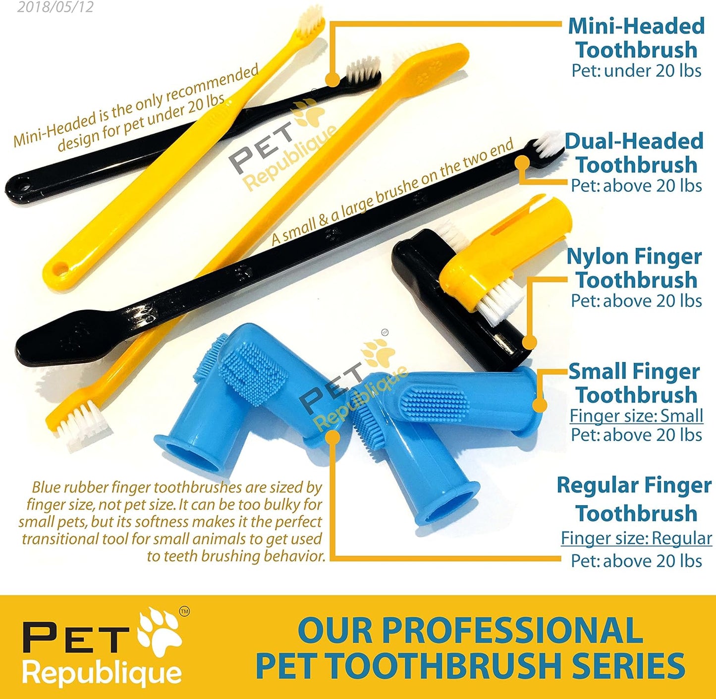 Pet Republique Dog Finger Toothbrush Set of 6 - Dental Brush for Large to Small Dogs, Cats, and Most Pets