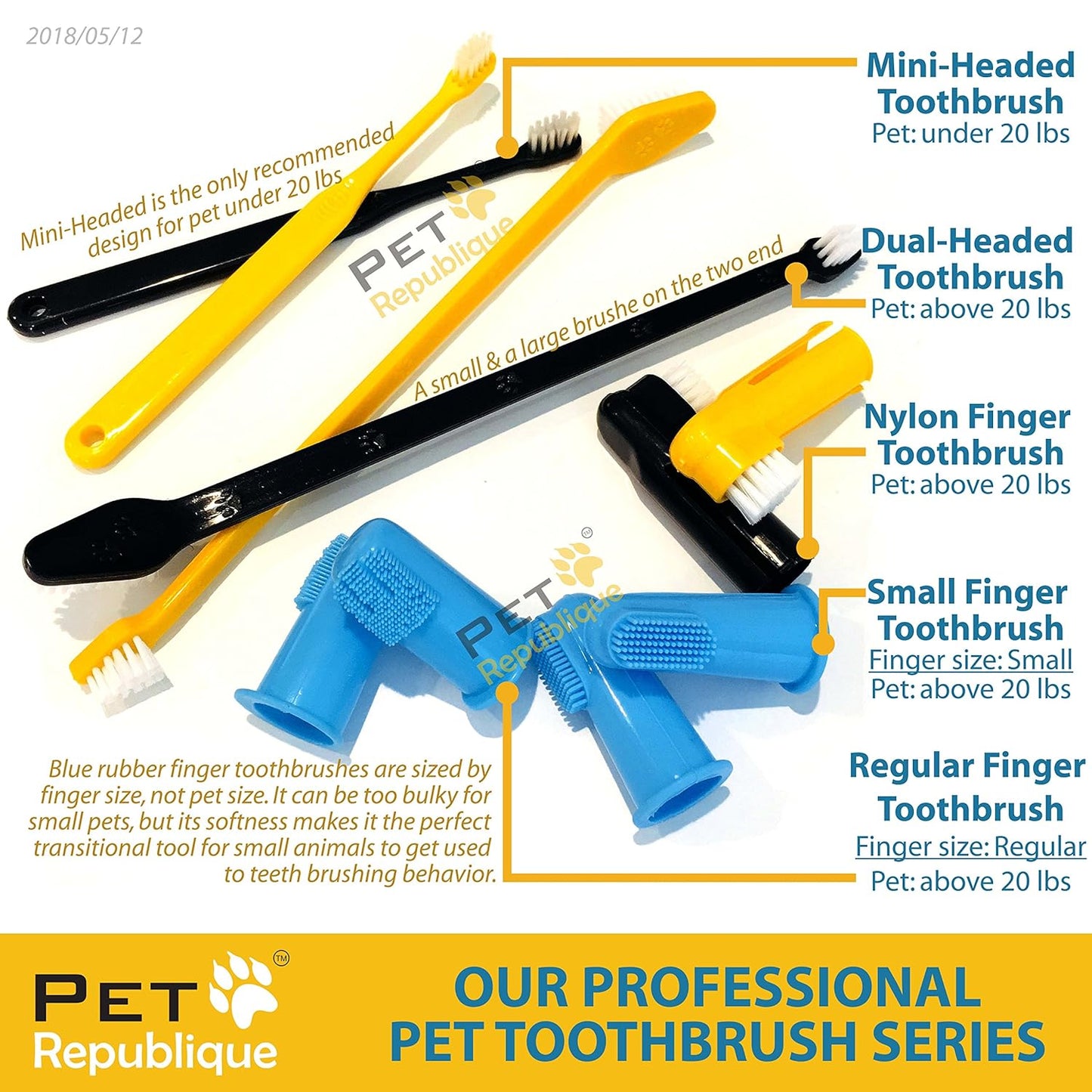 Pet Republique Dog Finger Toothbrush Set of 3 - Dental Hygiene Brushes for Dogs, Cats, Most Pets