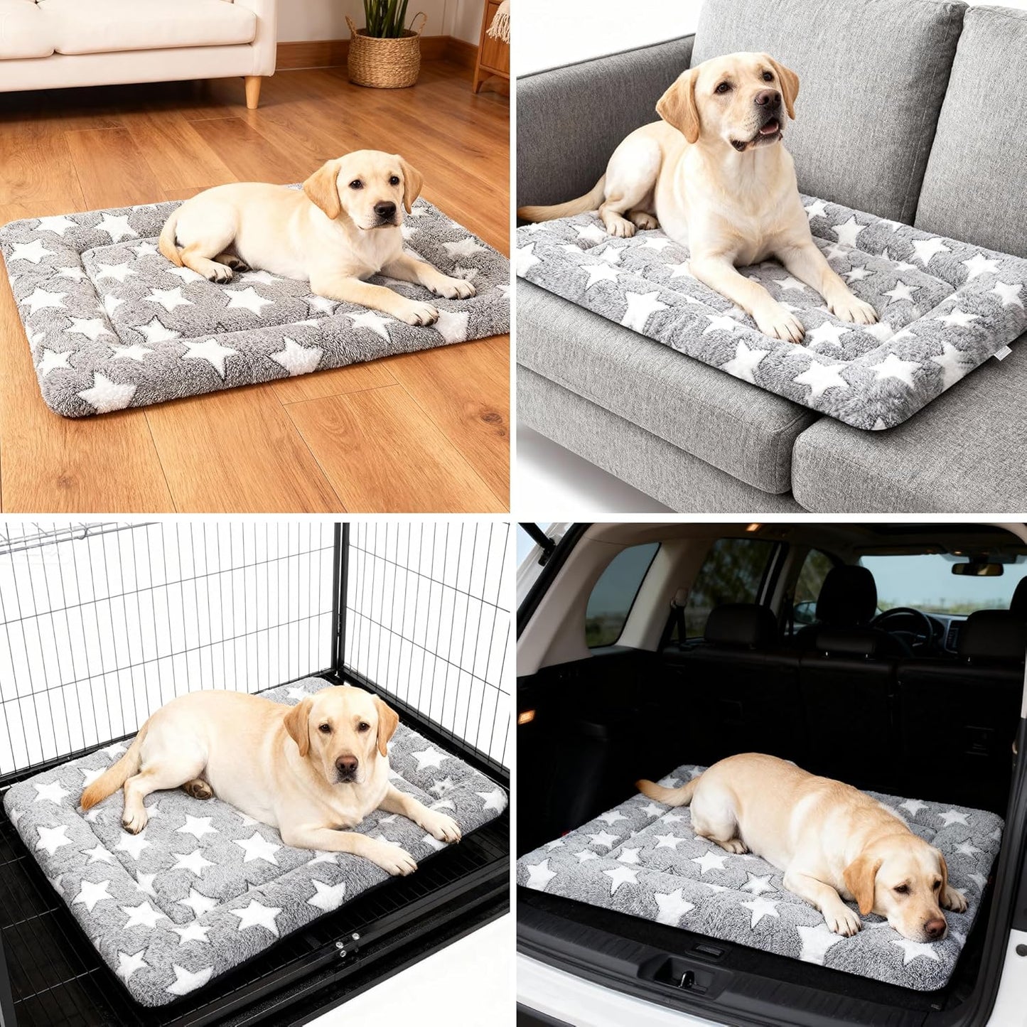 Dog Bed Mat, Reversible Crate Pad & Cute Dog Bed - Machine Washable Kennel Mat with Ultra Soft for Small Dogs (Cool/Warm), 24" x 18", Grey&Star