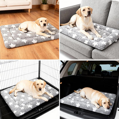 Dog Bed Mat, Reversible Crate Pad & Cute Dog Bed - Machine Washable Kennel Mat with Ultra Soft for Small Dogs (Cool/Warm), 24" x 18", Grey&Star