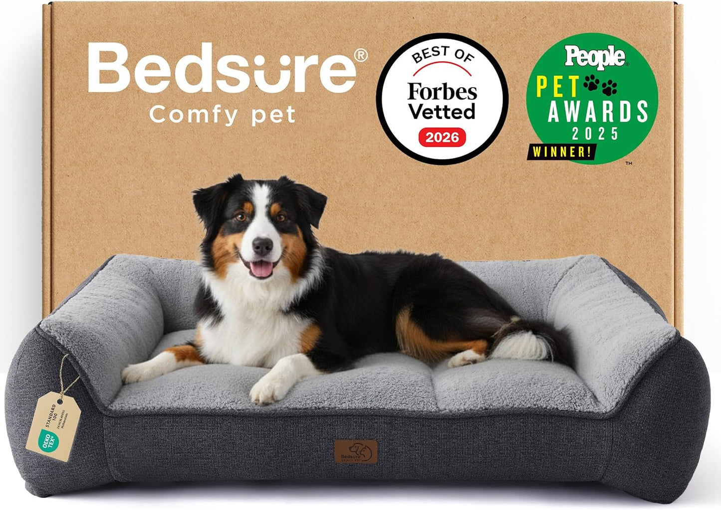 Bedsure SupportMax™ XL Pro Orthopedic Dog Beds Large Sized Dog - Extra Thick Supportive Dogs Couch with Waterproof Washable Cover, Extra Large Comfort Pet Sofa with Sherpa & Nonskid Bottom, Grey, 45"