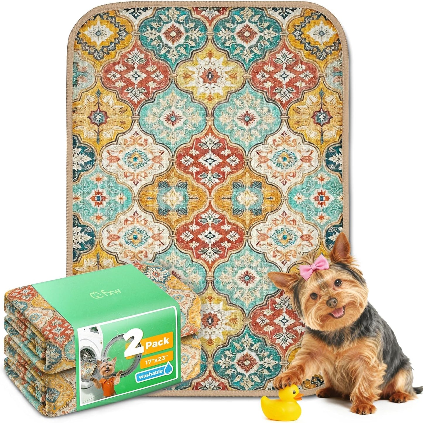 FXW Washable Pee Pads for Dogs, Puppy Pads with Super Absorbent, Specifically Designed for FXW Rollick/Homeplus 24inch 6 Panels Dog Playpen, 39" x 63" Rectangle, Khaki, 1 Pack