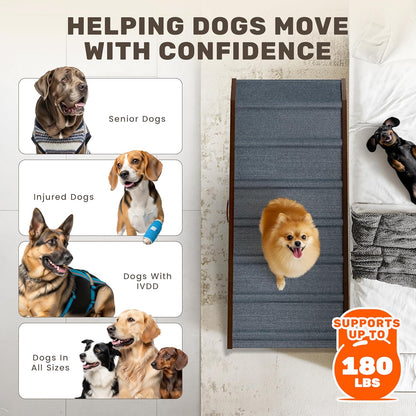 Adjustable Dog Ramp - 50" L x 18.5" W Ramp for Large Dogs to Get on Bed with 6 Incline Levels & Non-Slip Traction Carpet - Also Ideal for Medium & Large Breeds (Natural)