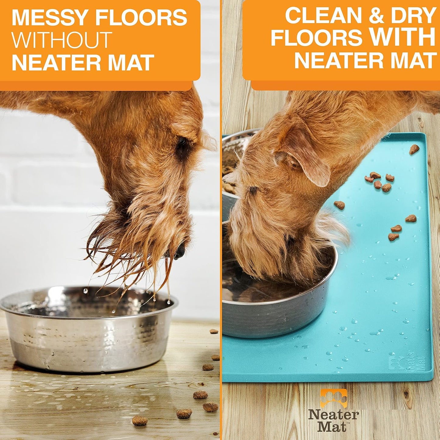 Neater Pet Brands Neater Mat Cat & Dog Food Mat, Waterproof & BPA-Free Silicone Placemat with Raised Edge for Under Food and Water Bowls, 19" x 12", Gunmetal Grey