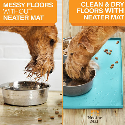 Neater Pet Brands Neater Mat Cat & Dog Food Mat, Waterproof & BPA-Free Silicone Placemat with Raised Edge for Under Food and Water Bowls, 19" x 12", Gunmetal Grey