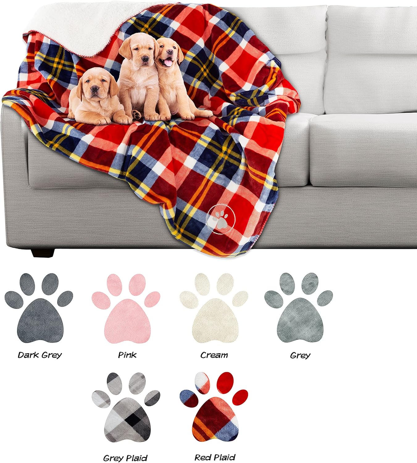 Waterproof Pet Blanket - 50x60-Inch Reversible Sherpa Fleece Throw Protects Couches, Cars, and Beds from Spills, Stains, and Fur by PETMAKER (Gray)