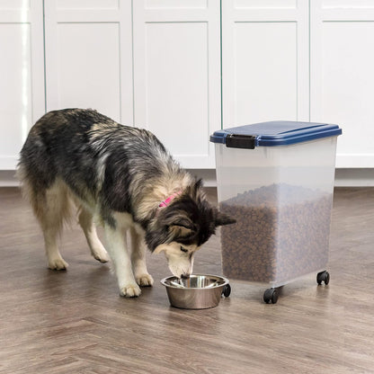 IRIS USA Airtight Dog Food Storage Container, Up to 30 lbs, Attachable Wheels, for Dog Cat Bird and other Pet Food Storage Bin, Keep Fresh, Easy Mobility, BPA Free, Black