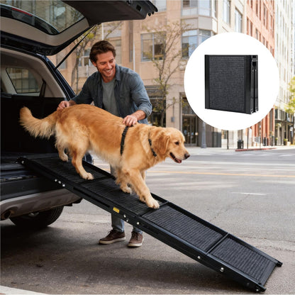 Dog Ramp for Car, Folding Dog Ramp for Large Dogs up to 250 lbs, Portable Dog Ramp for Truck, SUV & High Bed, Non-Slip Surface, Easy to Carry, Black (65" x 17.2")
