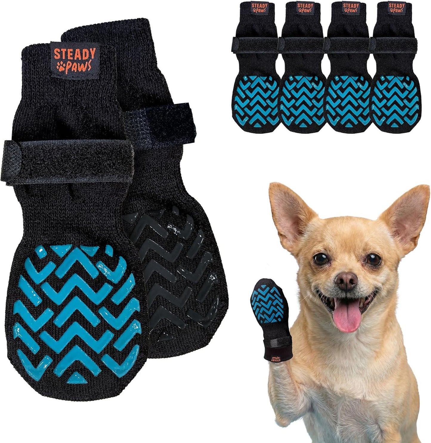 Anti-Slip Socks for Dogs - Breathable & Washable Non Slip Grippy Socks, Rubberized Paw & Adjustable Strap, Secure Fit to Prevent Slipping, Paw Protection for Senior Dogs, 4 Pack (Size XL)