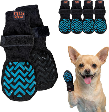 Anti-Slip Socks for Dogs - Breathable & Washable Non Slip Grippy Socks, Rubberized Paw & Adjustable Strap, Secure Fit to Prevent Slipping, Paw Protection for Senior Dogs, 4 Pack (Size XL)