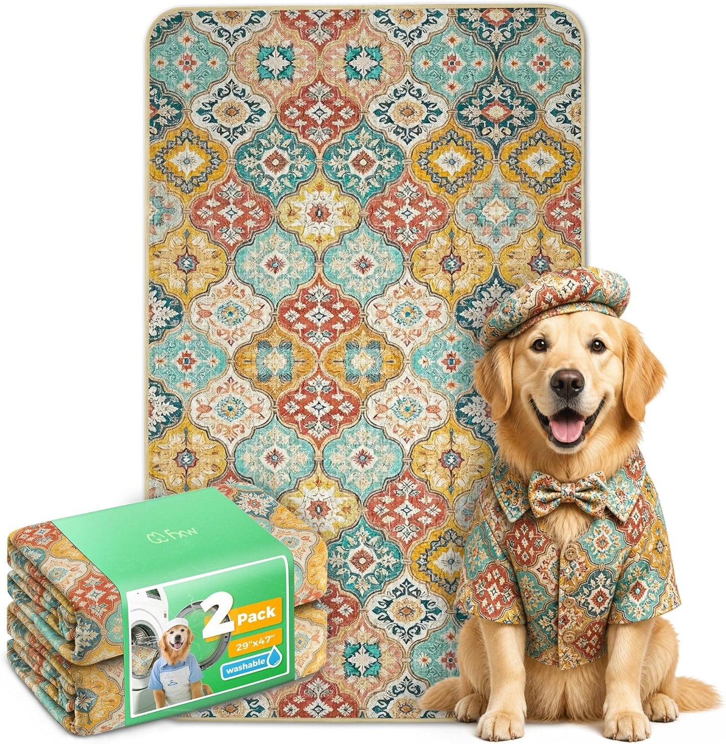 FXW Washable Pee Pads for Dogs, Puppy Pads with Super Absorbent, Specifically Designed for FXW Rollick/Homeplus 24inch 6 Panels Dog Playpen, 39" x 63" Rectangle, Khaki, 1 Pack