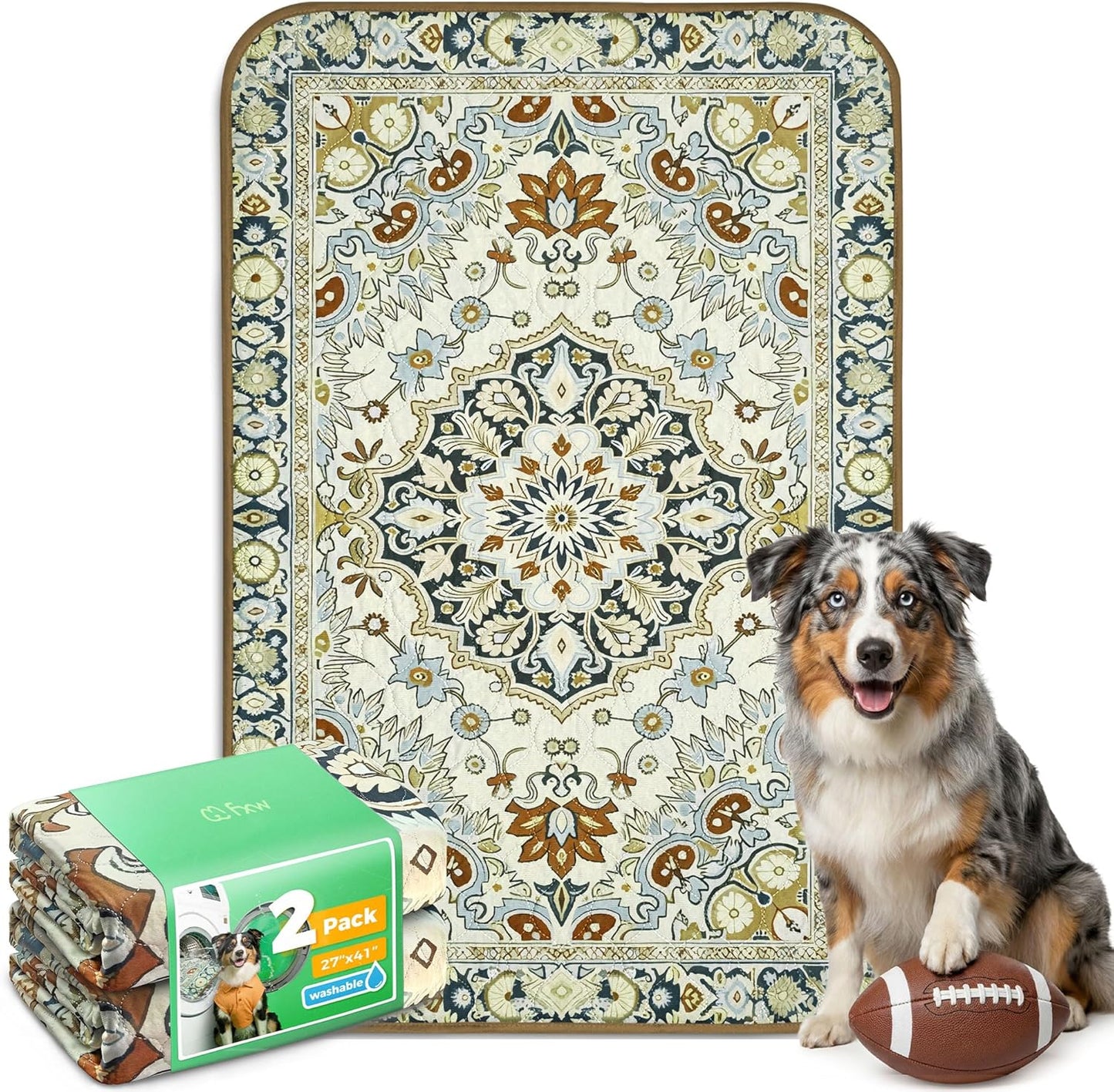 FXW Washable Pee Pads for Dogs, Puppy Pads with Super Absorbent, Specifically Designed for FXW Rollick/Homeplus 24inch 6 Panels Dog Playpen, 39" x 63" Rectangle, Khaki, 1 Pack