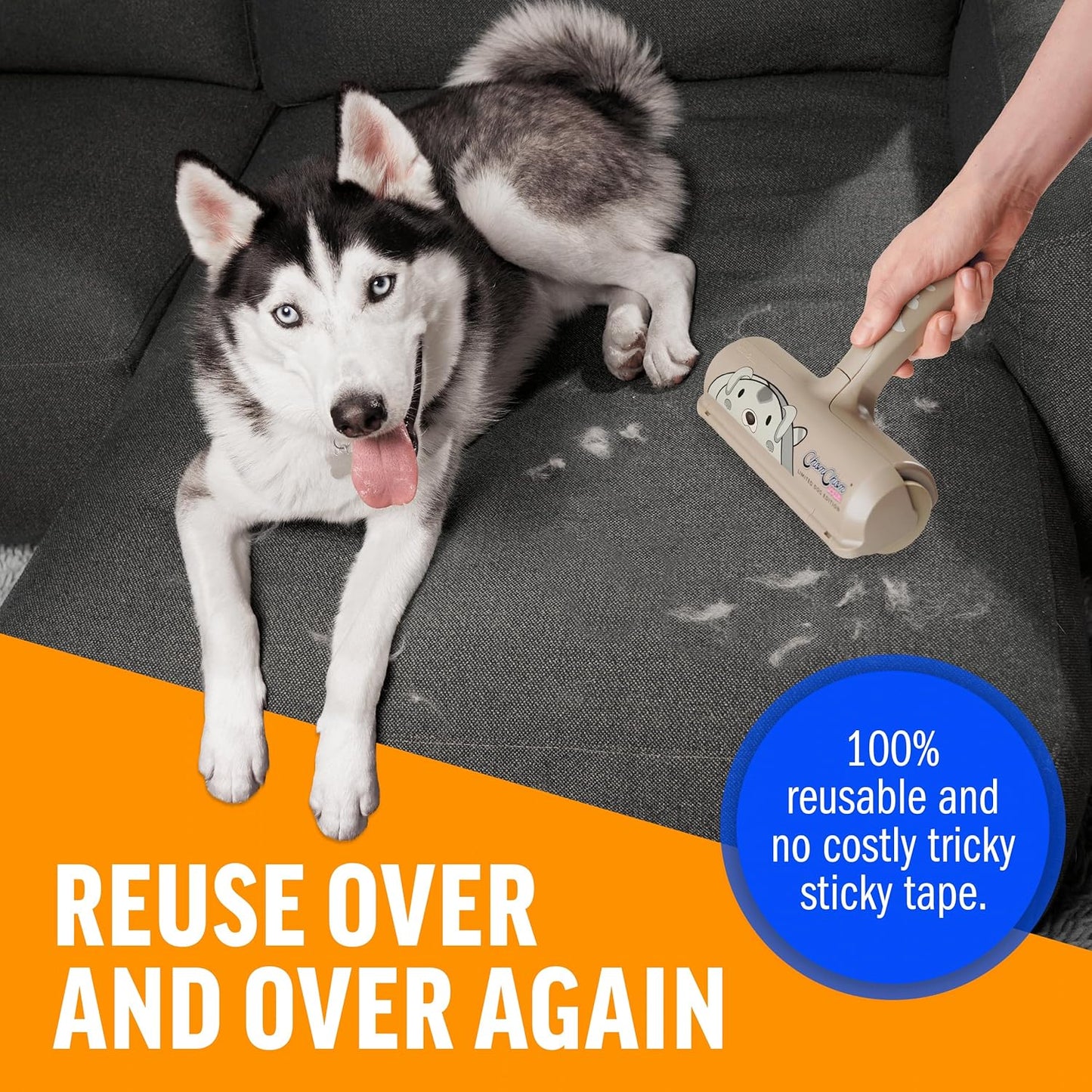 ChomChom Roller Pet Hair Remover – Original Size Reusable Lint Roller for Cat & Dog Hair on Furniture, Couch, Carpet, Car, Rugs & Bedding – Portable, Eco-Friendly (Black)