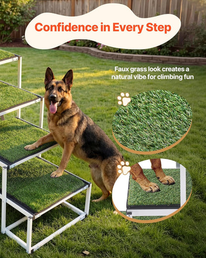 VEVOR Dog Stairs for Car, 4 Steps Extra Wide Foldable Dog Ramp for Large Dogs with Non-Slip Rug Surface, Portable Lightweight Pet Ladder for Car, SUV, Truck, High Beds, Sofas, Support up to 200 lbs