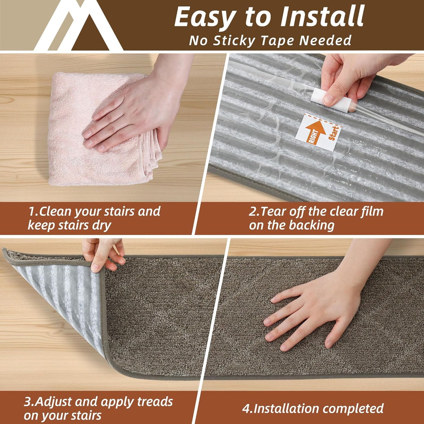 COSY HOMEER Edging Stair Treads Non-Slip Carpet Mat 28inX9in Indoor Stair Runners for Wooden Steps, Edging Stair Rugs for Kids and Dogs, 100% Polyester TPE Backing (7pc, Beige)