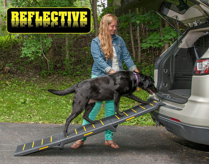 Pet Gear Travel Lite Ramps for Dogs and Cats, Compact Easy-Fold, Lightweight and Portable, Built-in Carry Handle, Supports 200lbs, Size 71" x 16", Yellow- Reflective