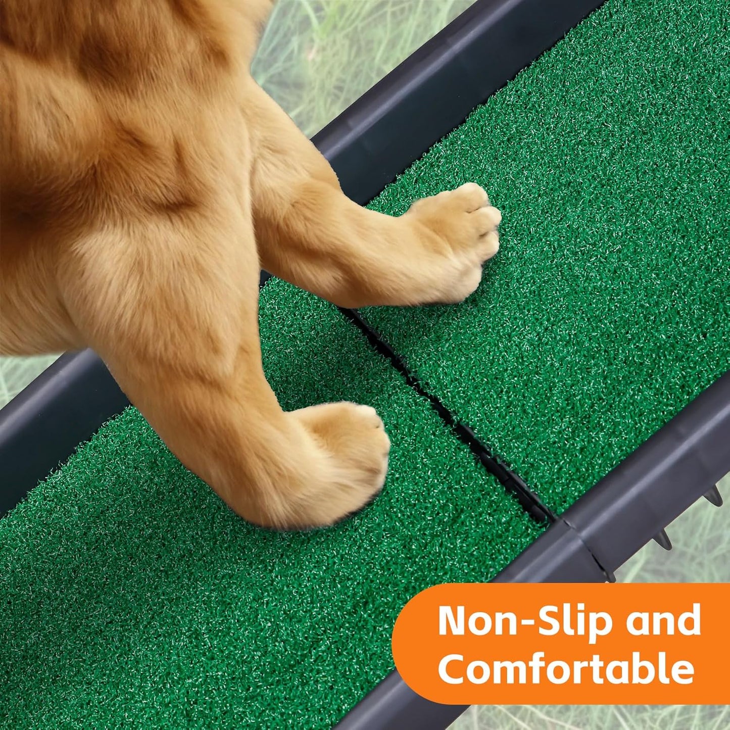 Folding Dog Ramp for Car Truck SUV 61 Inches Portable Pet Ramp with Grass Padded for Large Dogs Non Slip with Raised Siderails
