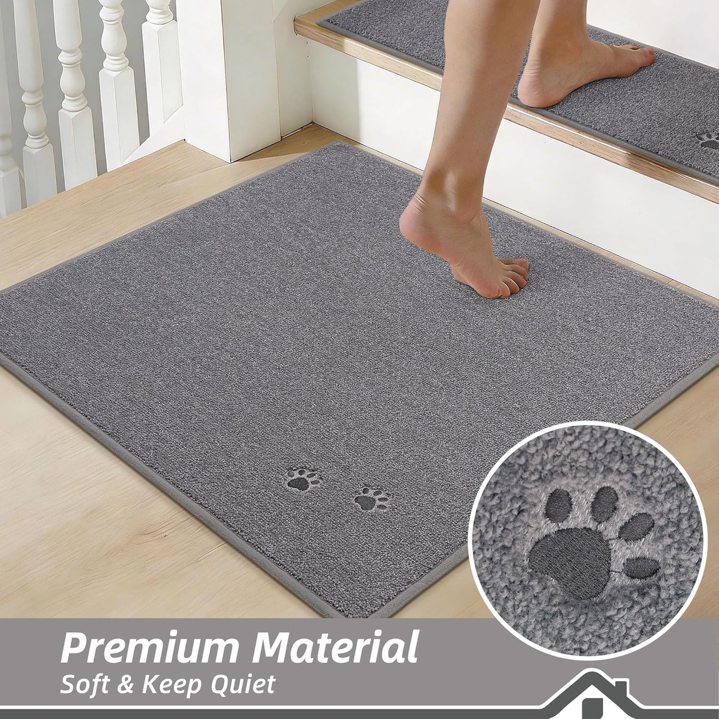 BEQHAUSE Stair Treads for Wooden Steps 28inX9in, Non Slip Carpet Stair Treads Indoor Stair Runners Machine Washable, Soft Stair Rugs Mat Surface Polyester TPE Backing, 4pcs, Charcoal