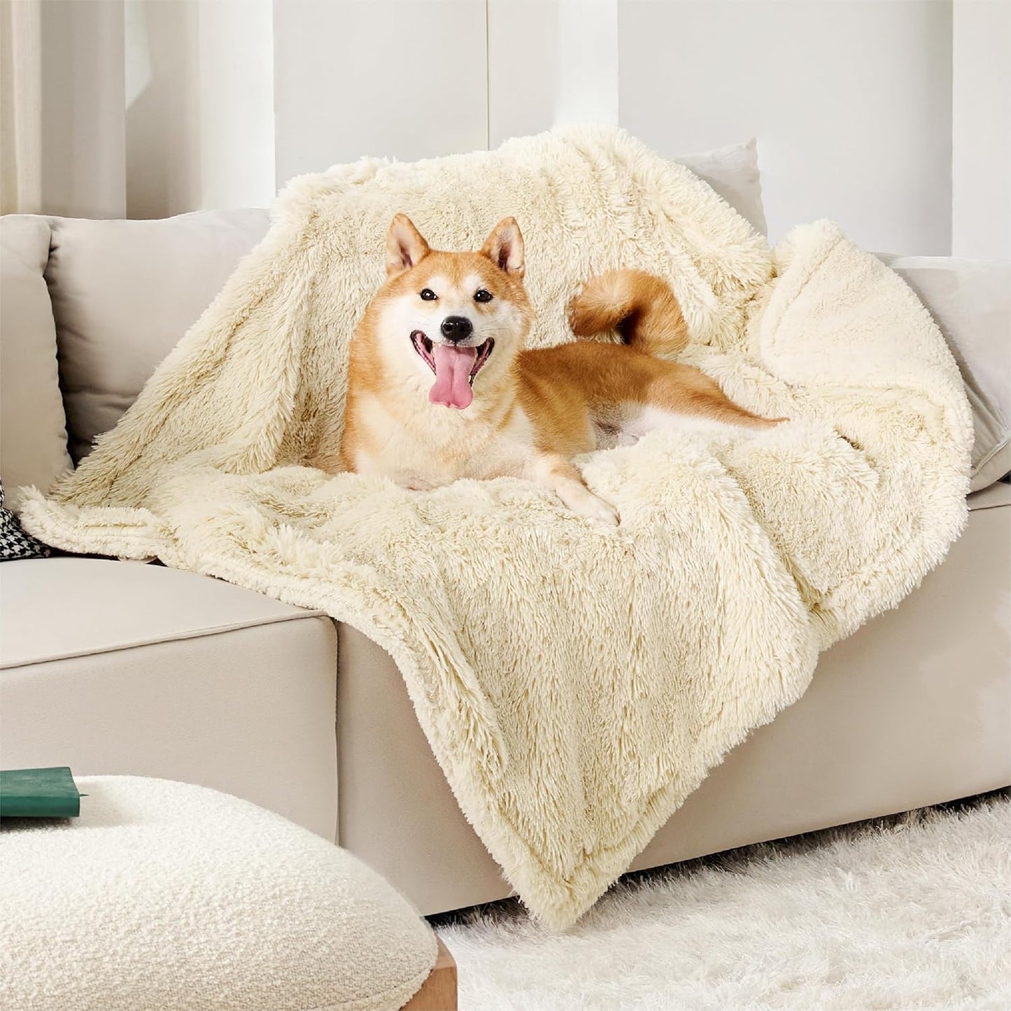 Bedsure Dog Blankets for Large Dogs, Fluffy Waterproof Dog Blanket for Couch Protector and Bed Washable, Fuzzy Faux Fur Pet Throw Blankets for Calming, Dog Accessories, XL, 50×60 inch, Tie-dye Grey