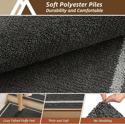 COSY HOMEER Soft Stair Treads Non-Slip Carpet Mat 28inX9in Indoor Stair Runners for Wooden Steps,Stair Rugs for Kids and Dogs, 100% Polyester TPE Backing 4pcs,Beige