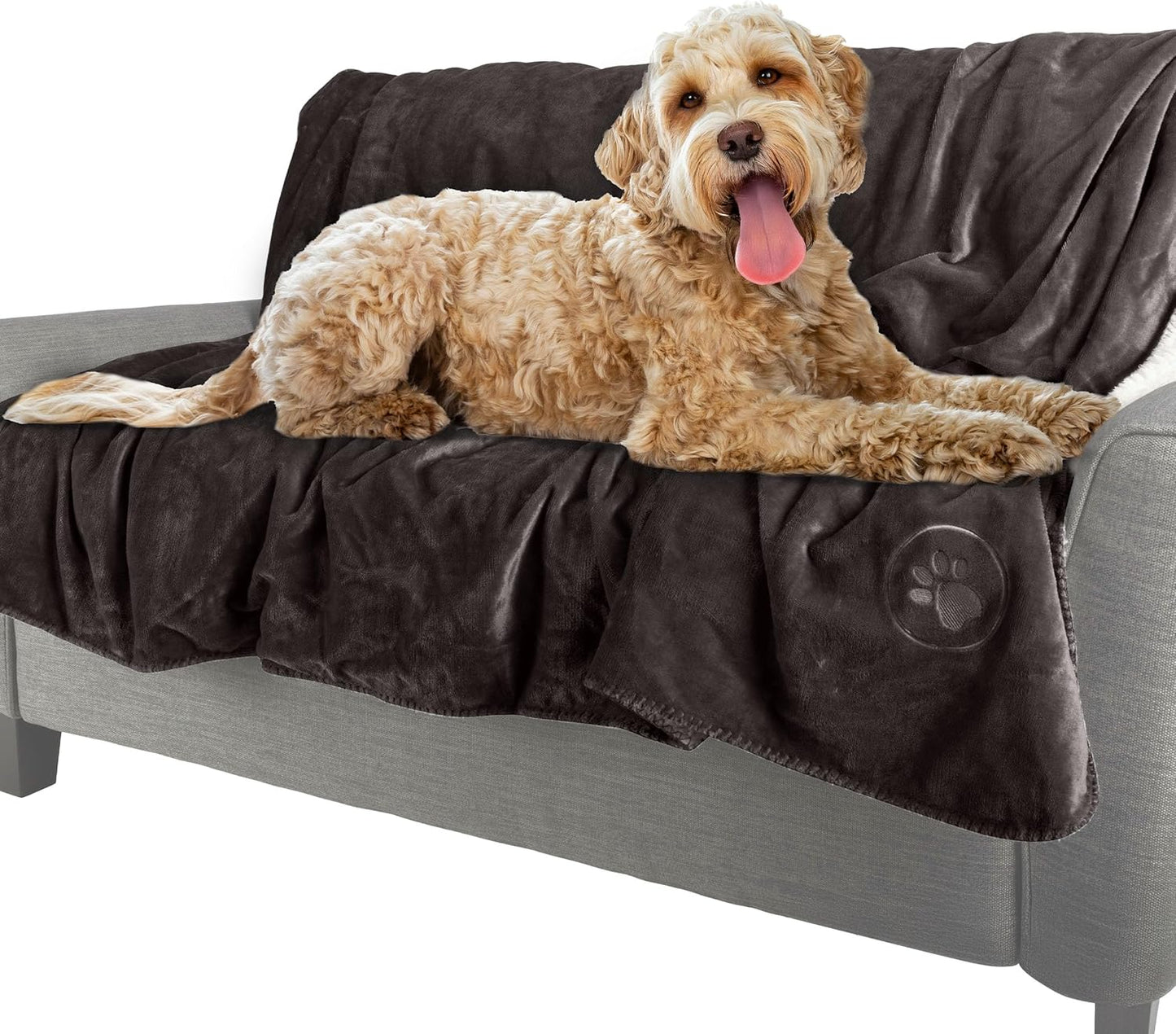 Waterproof Pet Blanket - 50x60-Inch Reversible Sherpa Fleece Throw Protects Couches, Cars, and Beds from Spills, Stains, and Fur by PETMAKER (Gray)