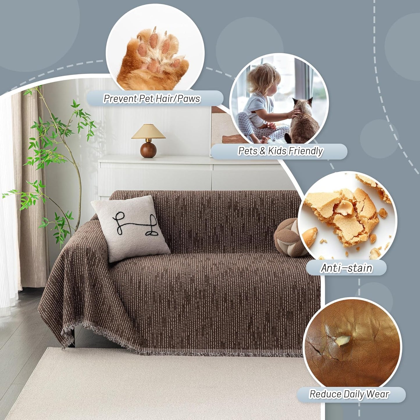 MYSKY HOME Couch Cover for Dogs, Washable Couch Covers, Non Slip Sofa Cover, Couch Cover 2 Cushion Sofa Dogs Furniture Protector with Tassels, Chenille Sofa Slipcover for Pets, 71"x118", Dark Grey