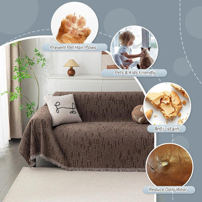 MYSKY HOME Couch Cover for Dogs, Washable Couch Covers, Non Slip Sofa Cover, Couch Cover 2 Cushion Sofa Dogs Furniture Protector with Tassels, Chenille Sofa Slipcover for Pets, 71"x118", Dark Grey