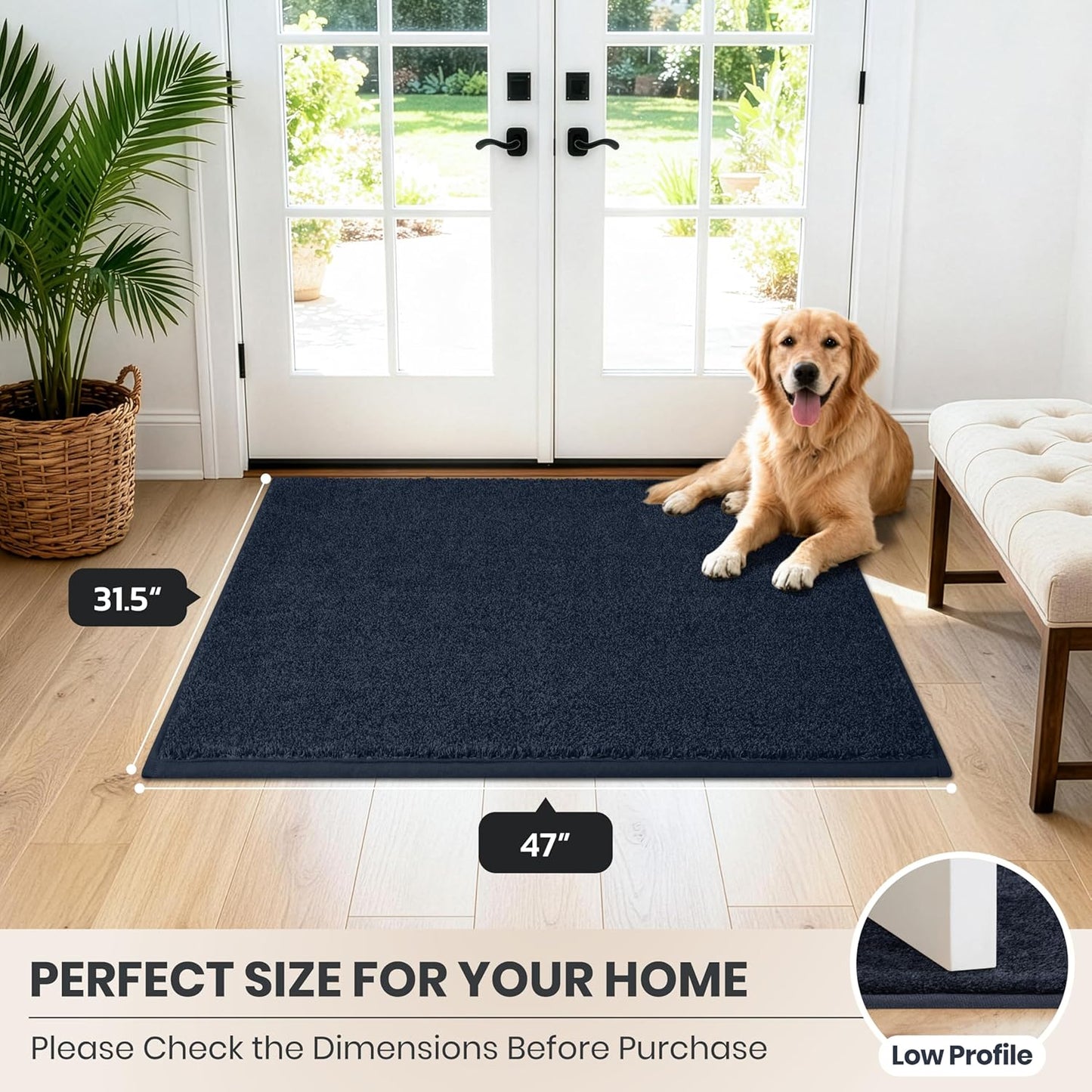 PURRUGS Dirt Trapping Door Mat 20" x 31.5", Non-Slip Machine Washable Entryway Rug, Dog Doormat, Indoor Front Door Mat, Super Absorbent Entry Rug for Muddy Shoes & Paws, Bluish Grey-Black