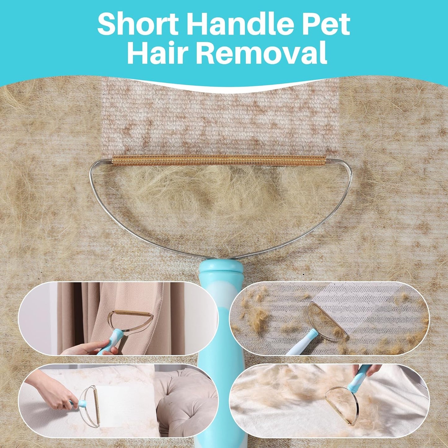 JOYMOOP Carpet Rake for Pet Hair Removal, 63" Adjustable Long Handle Pet Hair Removal Tool, Cat Dog Hair Carpet Rake with Metal and Silicone Scraper for Carpet, Sofa, Cloth