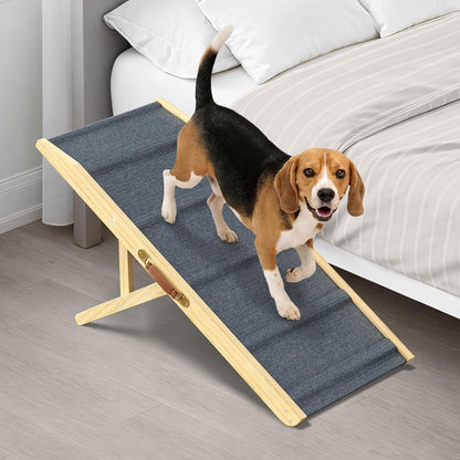 Adjustable Dog Ramp - 50" L x 18.5" W Ramp for Large Dogs to Get on Bed with 6 Incline Levels & Non-Slip Traction Carpet - Also Ideal for Medium & Large Breeds (Natural)