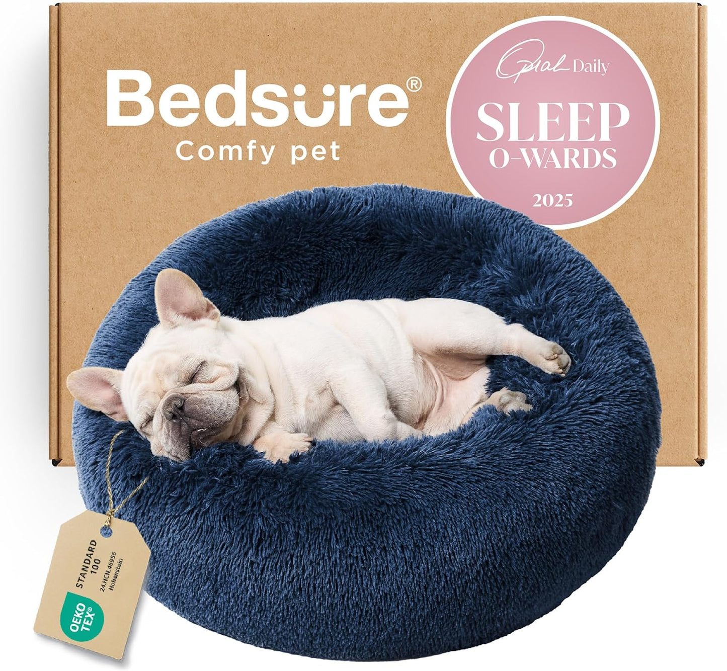 Bedsure Calming Dog Bed Medium Size Dog - Donut Washable Medium Pet Bed, 30 inches Anti-Slip Round Fluffy Plush Faux Fur Cat Bed, Fits up to 45 lbs Pets, Camel