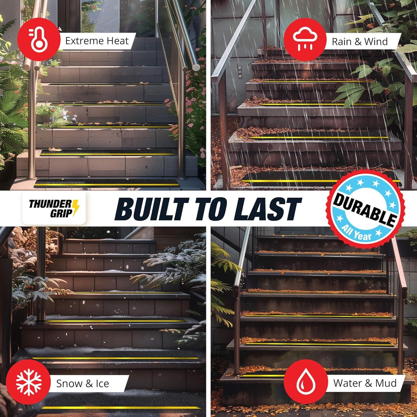 THUNDER GRIP Glow in the Dark 30" x 6"-12-Pack Weather Resistant Outdoor Stair Treads 80-Grit