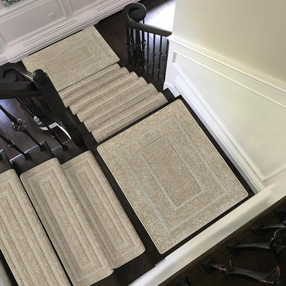 PURE ERA Bullnose Carpet Stair Treads Set Tape Free Non-Slip Indoor Stair Protectors Pet Friendly Rugs Covers Soft Skid Resistant Washable Reusable 9.5" x 30"(14 Pieces,Cream Gray)