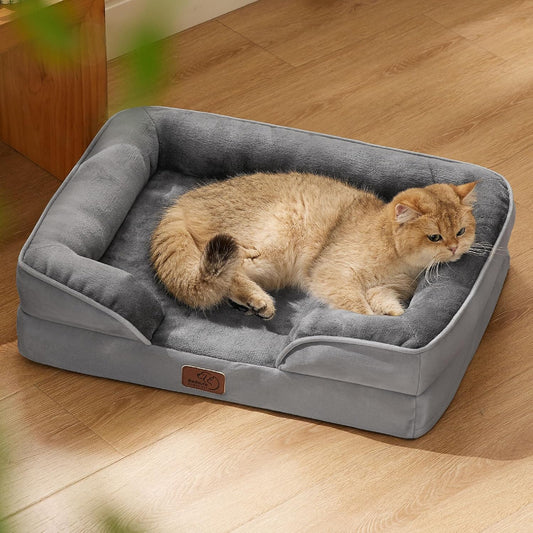 Bedsure Orthopedic Dog Bed Medium Size Dogs - Washable Small Medium Dog Cat Bed Waterproof, Comfort Cats Couch Sofa with Washable Removable Cover, Pets Bed with Nonskid Bottom, Grey, 28"
