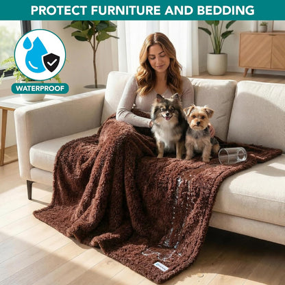 PetAmi Fluffy Waterproof Dog Blanket for Couch and Bed, Reversible Sherpa Pet Throw, Pee Proof Furniture Protector Sofa Cover, Washable Cat Blanket for Medium Large Dogs and Cats (Beige Cream, 60x80)