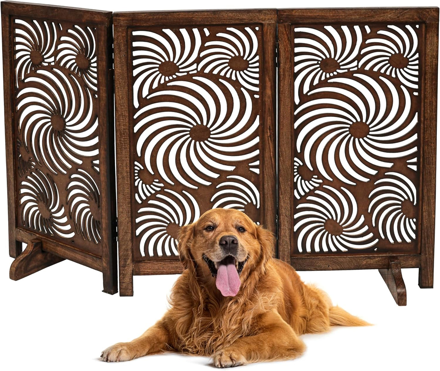 Freestanding Pet Gate for Dogs, Foldable Wooden Dog Gate for House, Indoor Dog Gate for Stair, Doorway, House Design Gates for Dogs Indoor, 72 Inch Wide, (18" x4 Panels 72 inch), Burnt Finish