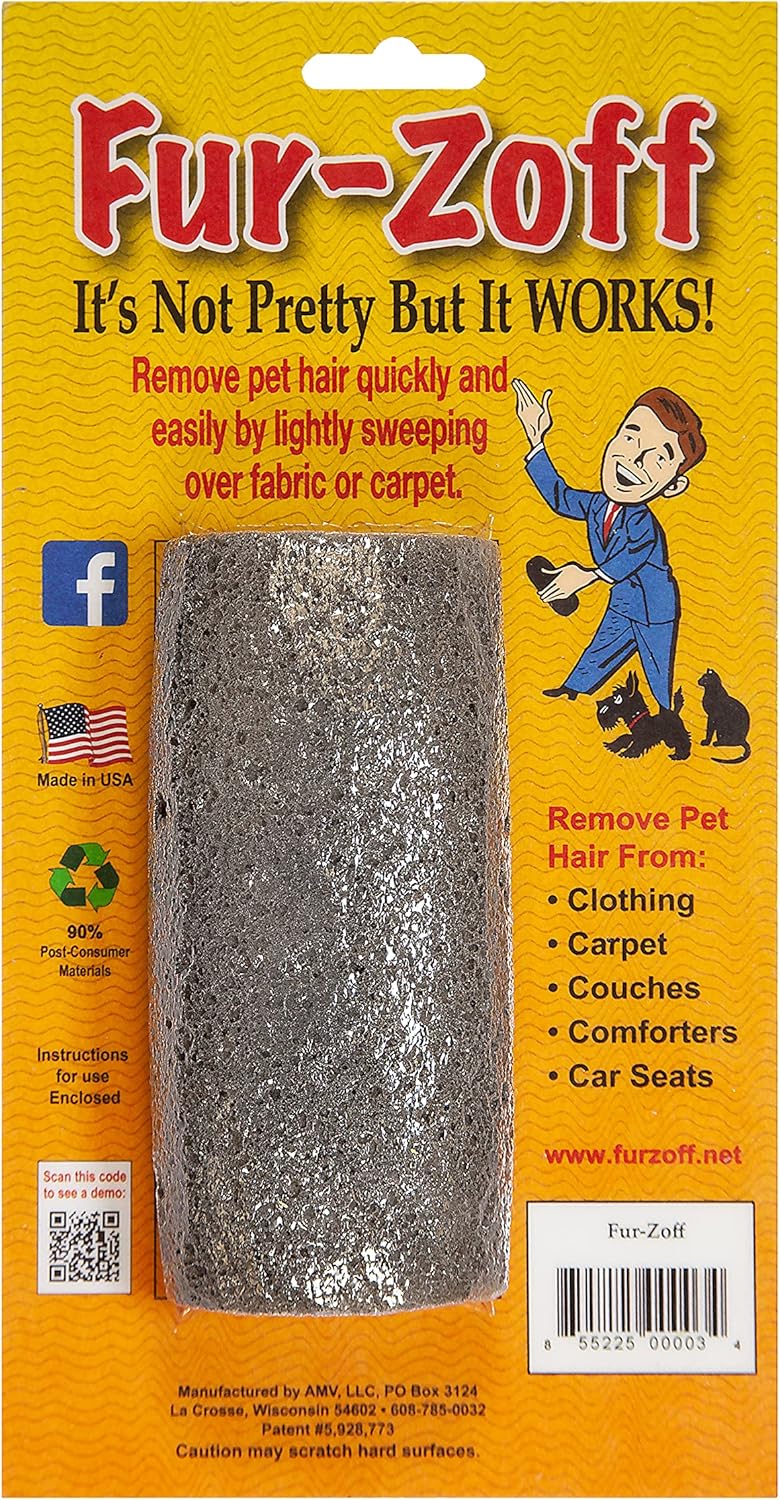 Fur-Zoff Pet Hair Removal Tool for Carpet, Car, Rugs, Bedding, Clothing, Cat and Dog hair removal, Automotive Interior Detailing,gray