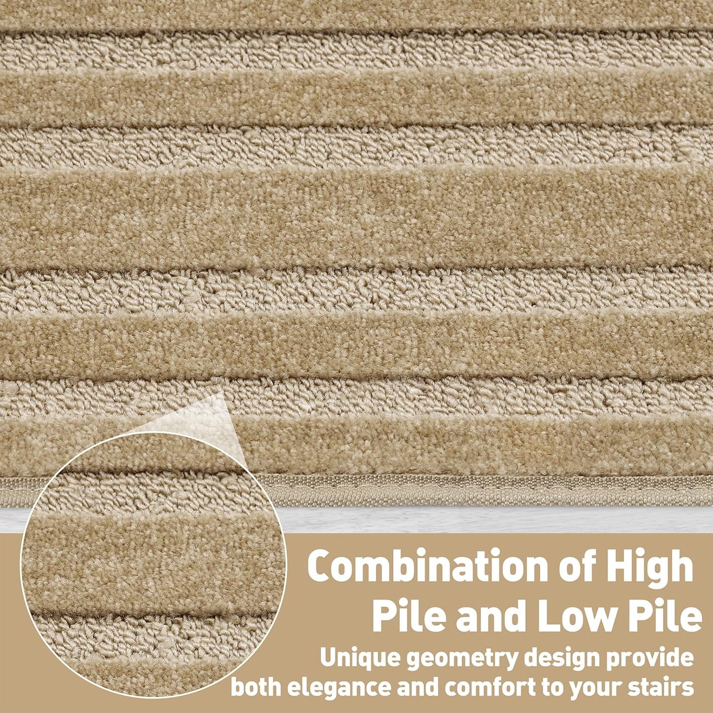 PURE ERA Bullnose Carpet Stair Treads Set Tape Free Non-Slip Indoor Stair Protectors Pet Friendly Rugs Covers Soft Skid Resistant Washable Reusable 9.5" x 30"(14 Pieces,Cream Gray)