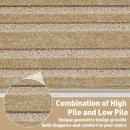 PURE ERA Bullnose Carpet Stair Treads Set Tape Free Non-Slip Indoor Stair Protectors Pet Friendly Rugs Covers Soft Skid Resistant Washable Reusable 9.5" x 30"(14 Pieces,Cream Gray)