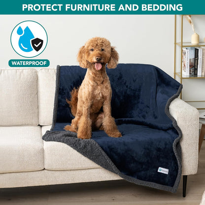 PetAmi Waterproof Dog Blanket for Couch, Large 60x40, Pee Proof Sherpa Fleece Reversible Pet Throw, Furniture Protector for Bed Sofa Kennel, Soft Washable Cover for Medium Dogs Cats, Grey Sherpa