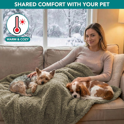 PetAmi Fluffy Waterproof Dog Blanket for Couch and Bed, Reversible Sherpa Pet Throw, Pee Proof Furniture Protector Sofa Cover, Washable Cat Blanket for Medium Large Dogs and Cats (Beige Cream, 60x80)