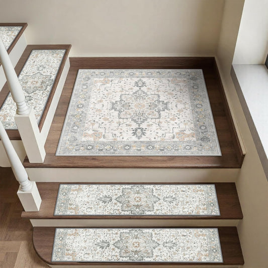 sarben Non Slip Stair Treads for Wooden Steps 15PCS - 8"x30" Indoor Safety Carpet, Edging Mats with TPE Adhesive Backing, Pet and Elderly Friendly Stair Rugs (Taupe) - Colors A