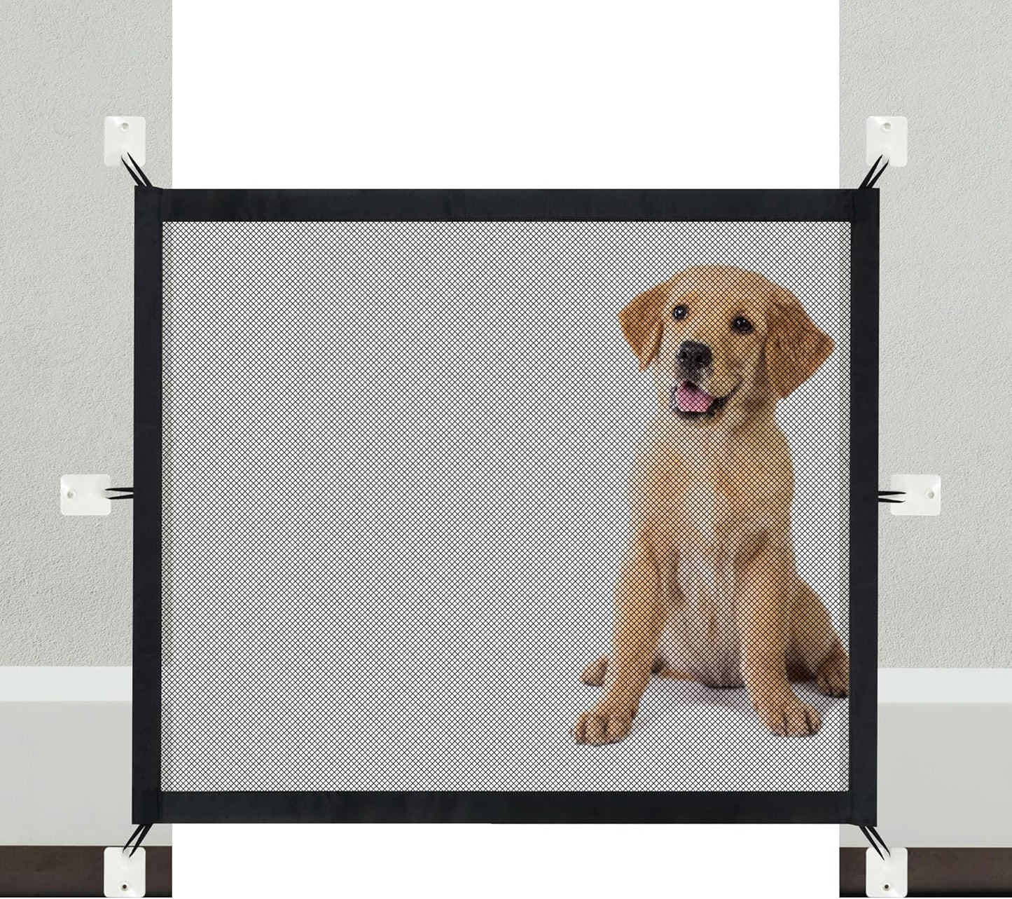 NWK Magic Dog Gate for Stairs Pet Gate for The House Providing a Safe Enclosure for Pets to Play and Rest, 6 Hooks Design (30'' X 43'')