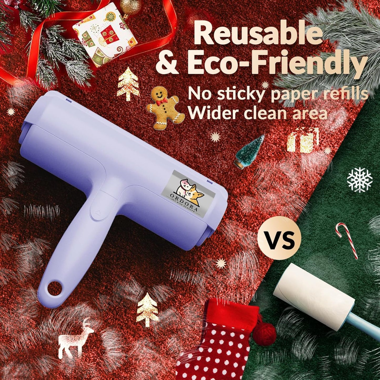 ORDORA Pet Hair Removal Tool: Reusable Lint Roller for Pet Hair - Portable Pet Hair Remover - Dog and Cat Hair Remover for Couch, Bedding, Car, Rugs & Furniture, Eco-Friendly, for Multi-Pet Homes