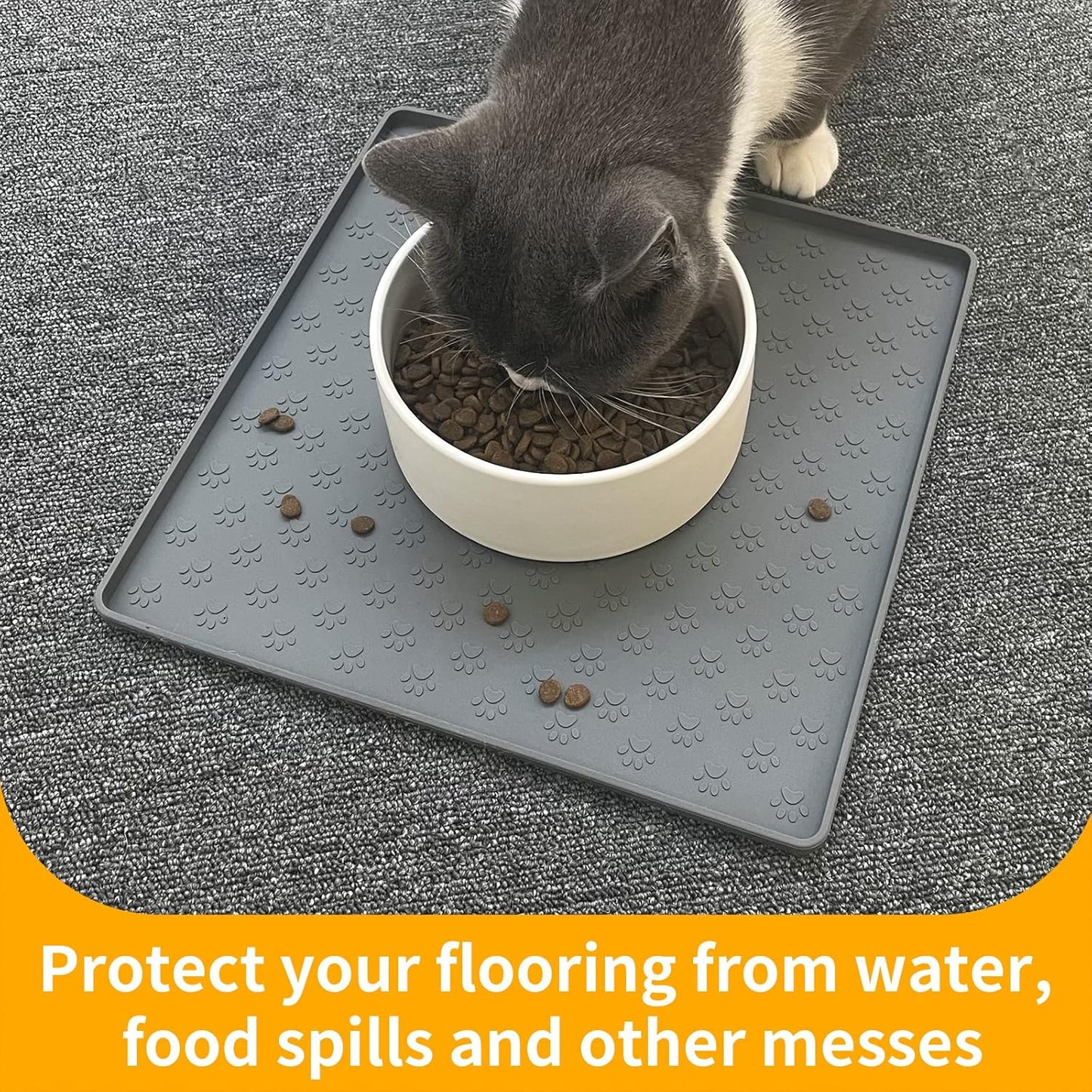 Ptlom Pet Placemat for Dog and Cat, Mat for Prevent Food and Water Overflow, Suitable for Small, Medium and Big Pet, 18" 12", Grey, Silicone