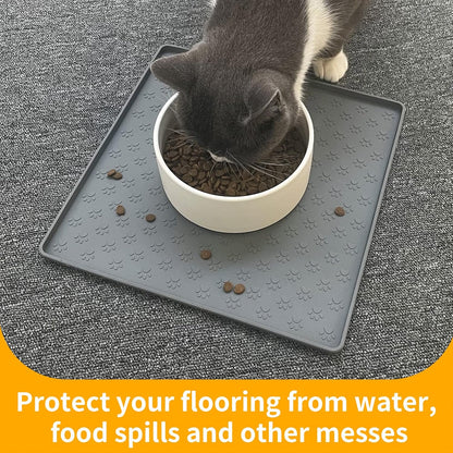 Ptlom Pet Placemat for Dog and Cat, Mat for Prevent Food and Water Overflow, Suitable for Small, Medium and Big Pet, 18" 12", Grey, Silicone