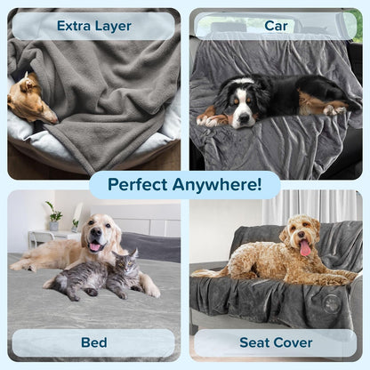 Waterproof Pet Blanket - 50x60-Inch Reversible Sherpa Fleece Throw Protects Couches, Cars, and Beds from Spills, Stains, and Fur by PETMAKER (Gray)